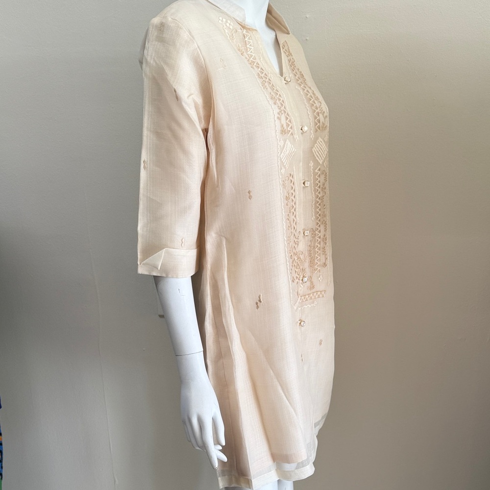 Chic Beige Embroidered Tunic - Picture 2 of 4